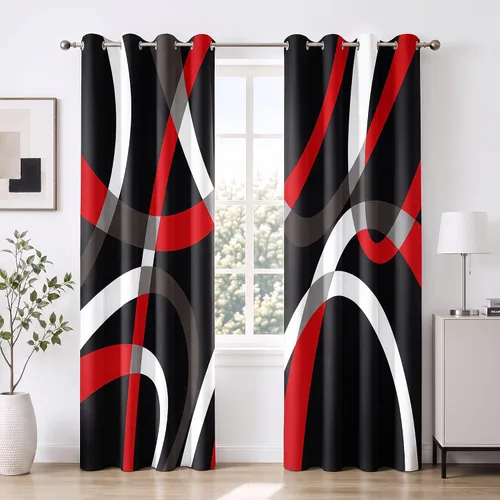 Vista 13 de weesire Cortinas opacas modernas para dormitorio, sala de estar, 2 paneles, 100% opacas, cortinas con patrón circular blanco y negro, cortinas
