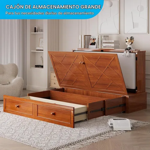 Vista 7 de Mjkone Murphy - Cama Queen con colchón incluido, cama Murphy con estación de carga USB y cajón de almacenamiento, armario móvil Murphy para sala