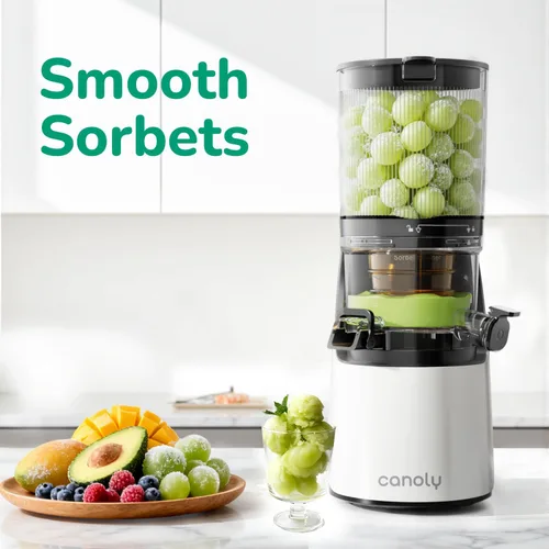 Vista 7 de Canoly 3-in-1 Cold Press Juicer C16, Makes Juice & Sorbet & Nut Milk 6" Extra Wide Feed Chute, Durable AC Brushless Motor, Self Precut System