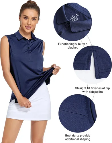 Vista 2 de MIER Polo de golf sin mangas para mujer, con cuello de tenis, secado rápido, UPF 50+