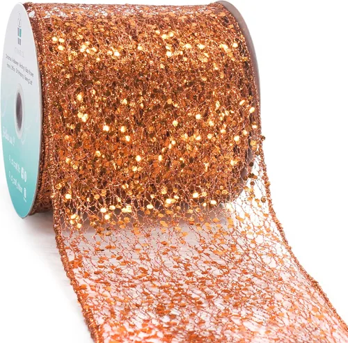 Vista 24 de Cinta con alambre de malla brillante con purpurina de 6 x 10 yardas, color negro para decoración del hogar, lazo para envolver regalos