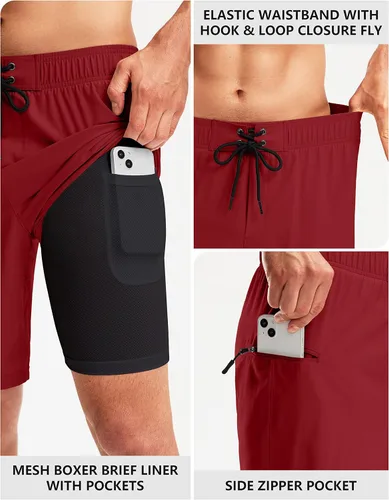 Vista 4 de Pinkbomb Traje de baño para hombre con forro de compresión de 9 pulgadas, secado rápido, pantalones cortos de natación para hombres con bolsillos