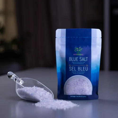 Vista 8 de EUPHERBIA Sal azul, gruesa, sal mineral rara, alto potasio, baja en sodio, natural, sin procesar, cosechada a mano, certificado Kosher