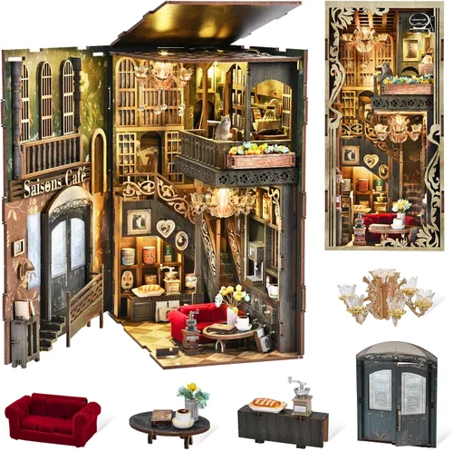 Vista 15 de MiniCity Kit de rincón de libros para bricolaje, kit de casa de muñecas en miniatura, kits de rincón de libros para adultos, estante de libros