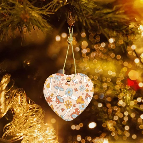 Vista 4 de Retro 70s 60s Floral Hippie Mushrooms Christmas Ornaments 2024 Christmas Tree Ornaments Christmas Decor Ceramics Xmas Ornaments Gifts Christmas