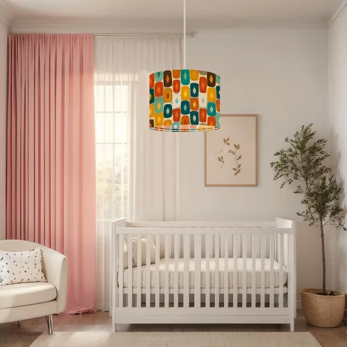 Vista 6 de Boho Plug in Pendant Light Mid Century Modern Art Abstract Geometric Seamless 16.4ft Plug in Cord Dimmable Hanging Lamp Fabric Lamp Shade Pendant