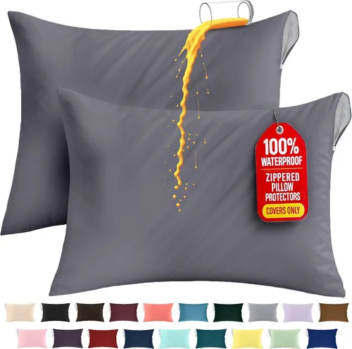 Vista 16 de Utopia Bedding Protector de almohada impermeable, con cremallera, paquete de 2, beige, estándar, funda de almohada a prueba de chinches, de 20 x 26