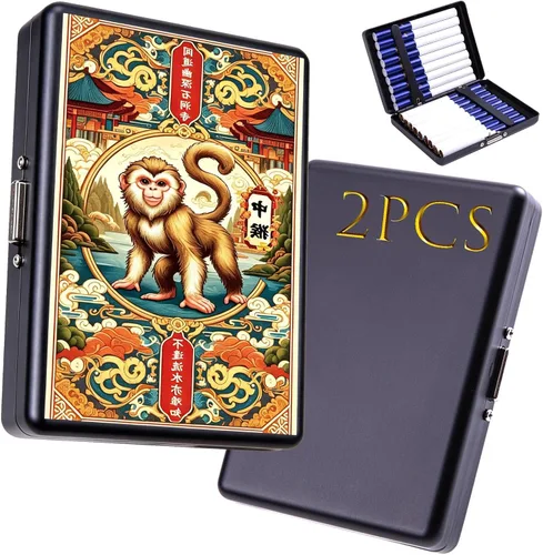 Vista 9 de 2 cajas de cigarrillos, capacidad para 20 palos, caja de cigarrillos de metal, soporte portátil a prueba de aplastamiento, carteras para tarjetas