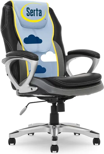 Vista 14 de Silla Serta, Negro Contoured Lumbar Lower Back Support, Back Pain Relief Chair, Adjustable Height and Recline, Work From Home Desk Chair, Black