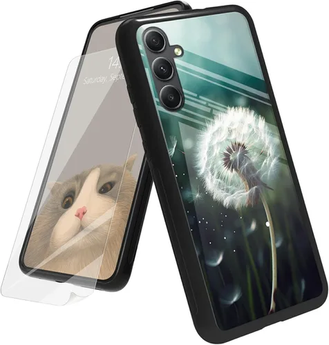 Vista 87 de Funda para Samsung Galaxy A12 5G con protector de pantalla, parte trasera de vidrio templado + TPU de silicona suave que absorbe los golpes