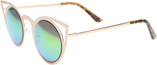 Vista 25 de zeroUV Gafas de sol redondas de metal recortadas con lente de espejo de ojo de gato para mujer