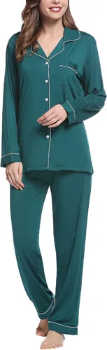 Vista 7 de Pijama de bambú ultra suave para mujer, juego de pijama - manga largacon botones.