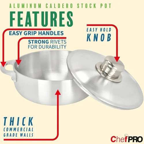 Vista 2 de Olla CALDERO de aluminio de Chef Pro, aluminio duradero, rendimiento de cocción superior para una distribución uniforme del calor, perfecta
