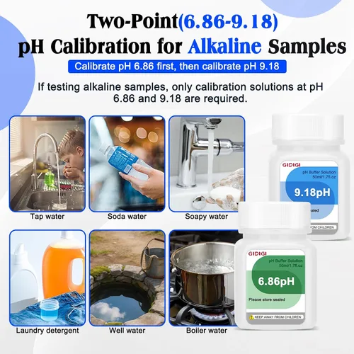 Vista 4 de pH Buffer Calibration Solution 4.00/6.86/9.18 pH Calibration Kit with Cleaning Solution Small Portable Packaging Pre-Mixed Standard Liquid for pH