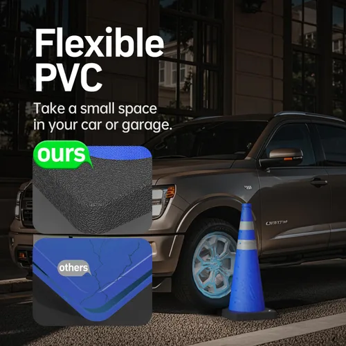 Vista 4 de BATTIFE [1 Paquete] Conos azules plegables de seguridad de tráfico de 28 pulgadas con base negra pesada, conos emergentes multiusos con collar