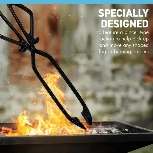 Vista 3 de Pinzas de metal para troncos y carbón para chimenea, chimenea, chimenea, hoguera, horno de pizza, fuego interior y exterior, póker para quemador
