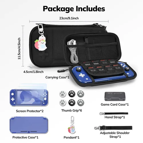 Vista 2 de Younik Switch Lite Case, Black Case for Switch Lite, 14 in 1 Switch Lite Accessories Bundle with Carrying Case, Clear Protective Case, Game Card