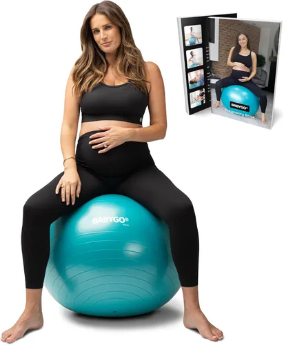 Vista 15 de BABYGO Pelota de Parto – Juego de pelota y libro de yoga para embarazo, trabajo de parto y ejercicio con enfoque en trimestres, fisioterapia