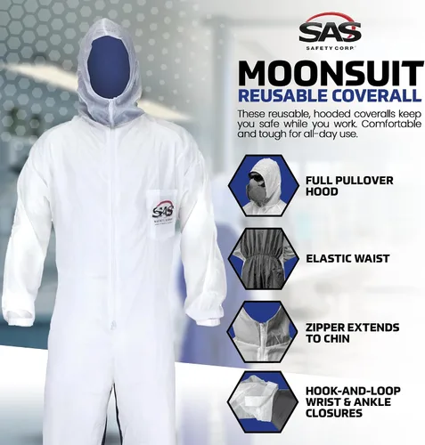 Vista 2 de SAS Safety Corp Overol SAS Moonsuit de Nylon y Algodón Overol de Trabajo Lavable a Máquina con Capucha Completa, Cremallera Frontal Completa