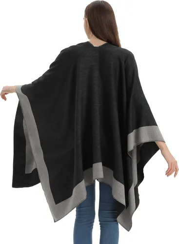 Vista 4 de YnimioAOX Poncho envolvente tipo chal para mujer, capa frontal abierta para otoño e invierno