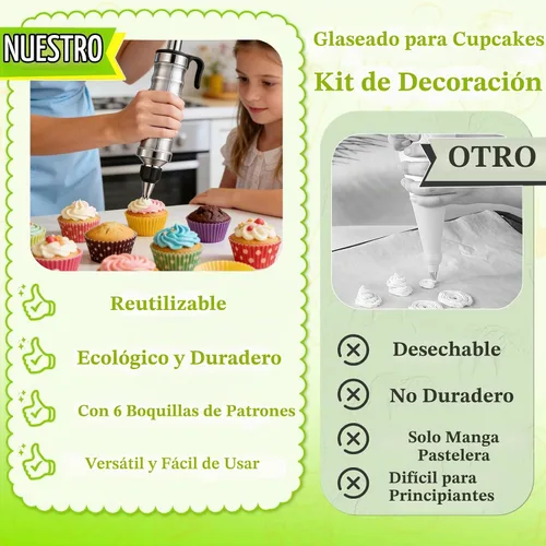 Vista 5 de Suuker Juego de jeringas para decoración de postres, kit de tuberías de glaseado de acero inoxidable, herramientas de decoración de pasteles con 6