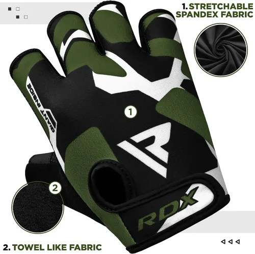 Vista 6 de RDX Guantes de levantamiento de pesas para gimnasio, entrenamiento de fitness, palma acolchada antideslizante, equipo de entrenamiento de fuerza