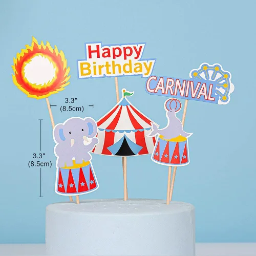 Vista 4 de Juego de 15 adornos para tartas de circo, decoración de cupcakes con temática de carnaval de circo, payaso, elefante, figuras de león, decoración
