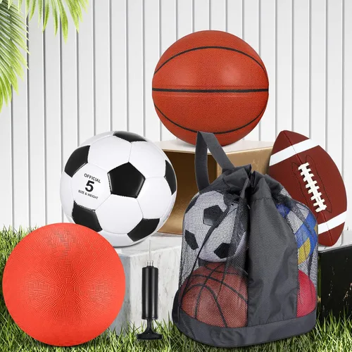Vista 4 de HyDren Juego de pelotas deportivas, incluye balón de baloncesto de tamaño oficial, pelota de fútbol con bomba y bolsa de transporte