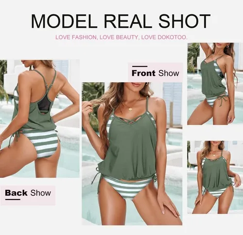 Vista 4 de Dokotoo Conjunto de tankini con estampado de rayas de moda para mujer 2023 (S-3XL)