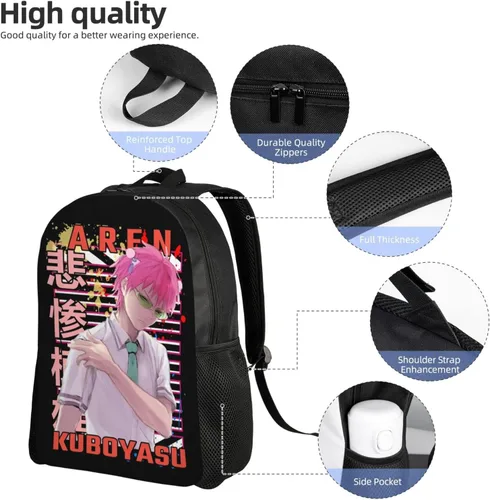 Vista 5 de Anime The Disastrous Life Of Saiki K - Mochila ligera unisex a la moda, casual, bolsa de viaje, Negro -, Mochilas de mochila