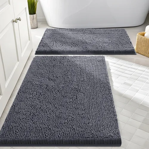 Vista 75 de Juego de alfombras de baño Smiry de 2 piezas, suave alfombra absorbente de chenilla y juego de alfombra en forma de U para inodoro, alfombra de baño