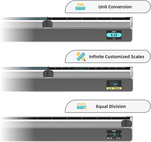 Vista 4 de HOZO NeoRuler Regla de Escala Digital, Regla de Escala Inteligente de 12 pulgadas con Escalas Personalizadas Infinitas y Precisión de ±0.004