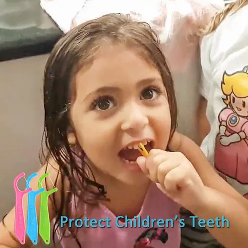 Vista 4 de Picos de hilo dental, FAMILIFE - Hilo dental para niños, hilo dental para niños pequeños, sin cera, sin sabor, sin flúor, para niños, con estuches