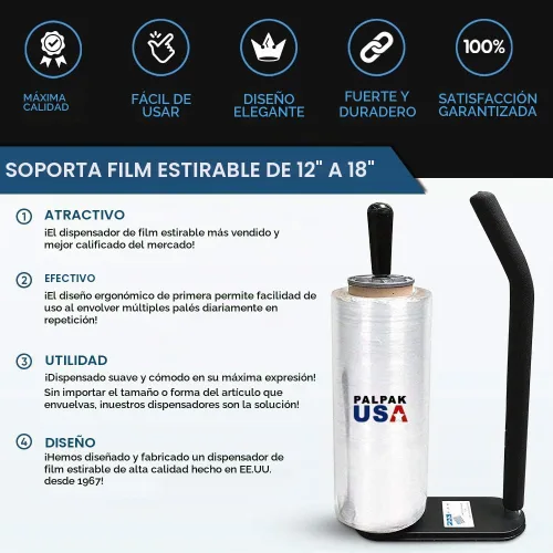 Vista 2 de PalPak300 - Dispensador de película elástica BackSAVER con mango extendido, envoltura de paletas de resistencia industrial, mango cómodo ProGrip