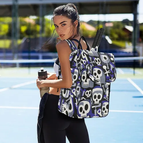 Vista 7 de Sporting Goods - Bolsa de tenis transpirable con calavera abstracta blanca para tenis, bádminton, bolsa de tenis para mujer