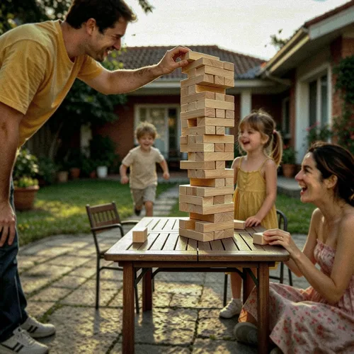 Vista 5 de Jac & Mok Juego de torre de caída, juego de torre apilable, torre de volteo de madera al aire libre, juego de apilamiento de bloques de madera