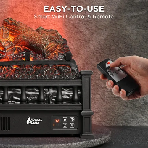 Vista 4 de TURBRO Eternal Flame - Troncos eléctricos infrarrojos para chimenea, 23 pulgadas de cuarzo infrarrojo, calentador de leña con control remoto, cama
