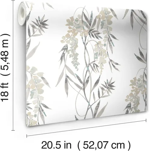 Vista 4 de RoomMates RMK12183PLW - Papel tapiz para despegar y pegar, color gris topo, color blanco