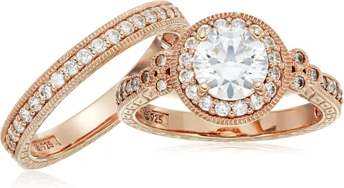 Vista 3 de Tienda Collection Yellow-Gold-Plated Sterling Silver Antique Rings set made with Infinite Elements Cubic Zirconia