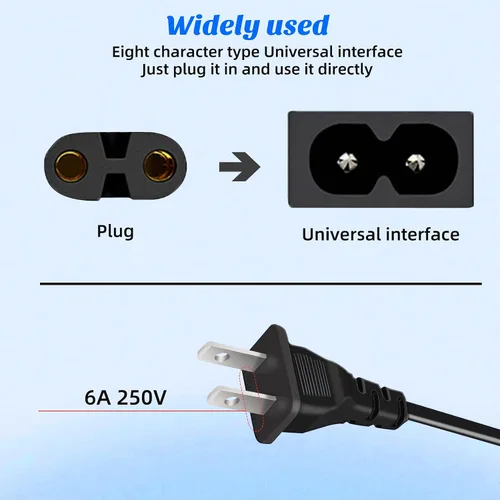 Vista 4 de Cable de alimentación de TV, enchufe de pared de CA de 2 clavijas, cable de alimentación de 2 ranuras para Samsung LG TCL Sony Apple LED LCD