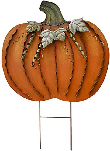 Vista 5 de Morning View Letrero de metal con estacas de calabaza para patio, decoración de otoño, calabaza, rústico, decoración de jardín, decoración de patio