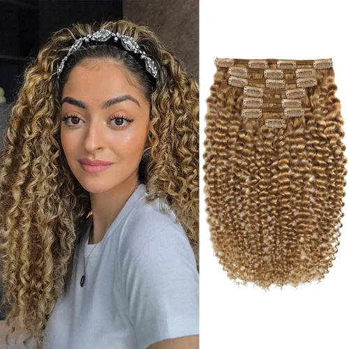 Vista 13 de 3B 3C Anrosa Jerry - Extensiones de cabello humano rizado con clip, 16 Rizado #1B