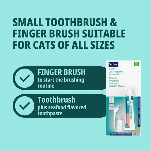 Vista 5 de Virbac C.E.T.® Kit de higiene bucal para gatos Pasta de dientes con sabor a mariscos Cepillo de dedos y cepillo de dientes para mascotas