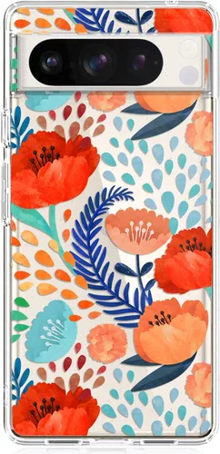 Vista 5 de Blingy's Funda para Google Pixel 8 Pro, bonito patrón de Navidad con diseño de copos de nieve de invierno, funda protectora transparente de TPU