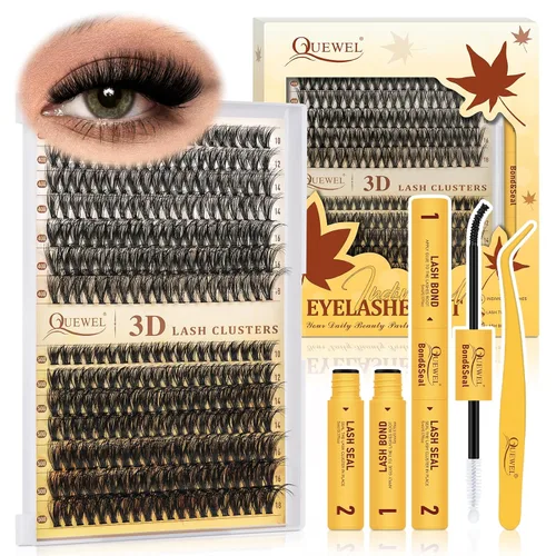 Vista 39 de Kit de racimos de pestañas QUEWEL, 320 piezas, extensiones de pestañas en racimo de 30D, racimos de pestañas de 9-16mm, kit de pestañas dispersas