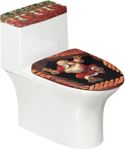 Vista 15 de Tapa de inodoro y tapa de tanque de cane Candy - Estampado de copo de nieve, elastano elástico lavable, decoración de Año Nuevo