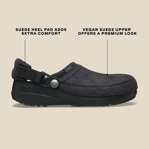 Vista 6 de Crocs Zuecos clásicos de lona elaborados unisex para hombres y mujeres Ante negro