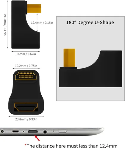 Vista 6 de Poyiccot Adaptador HDMI en forma de U de 8 K, 48 Gbps 8K a 60 Hz, ángulo descendente de 180 grados HDMI macho a hembra, extensor de adaptador