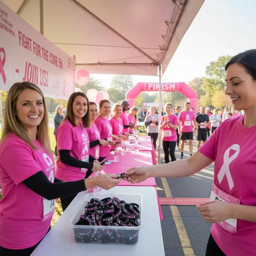 Vista 4 de Fuck Cancer Pulseras con cinta rosa para concienciar sobre el cáncer de mama (paquete de 6) – Paquete a granel de 6 pulseras de cáncer Fck