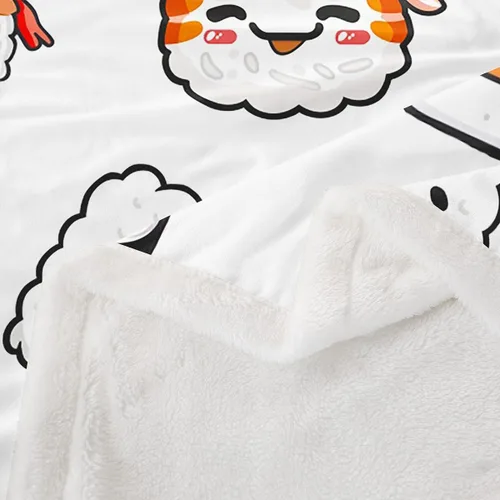 Vista 4 de Feelyou Manta con patrón de sushi de forro polar de estilo japonés para sofá, sofá de viaje, para adolescentes, manta sherpa con temática